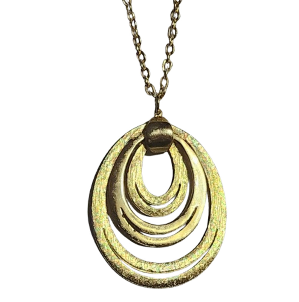 Vtg 1960s Lisner Gold Tone Modernist Openwork Teardrop Pendant Necklace